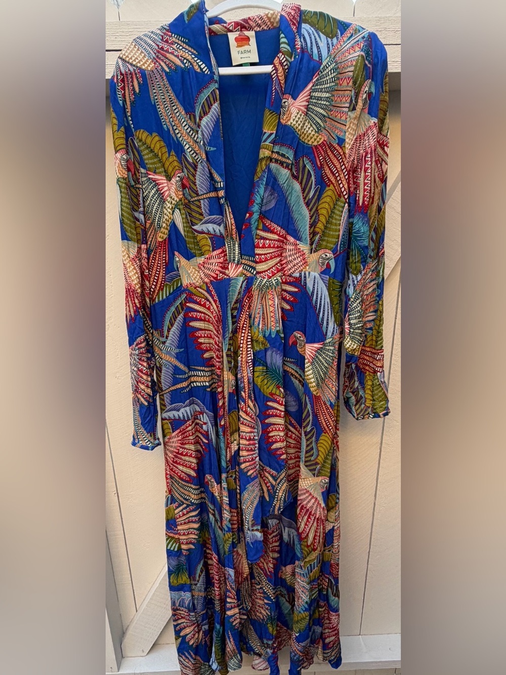 FARM Rio Multicolor Blue Macaw Flight V neckline Tropical Wrap Maxi Dress XL